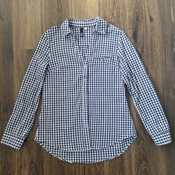 💙 Kut From the Kloth Waffle Fabric Cotton Checkered Roll Tab Sleeves Button Dow - Picture 8 of 8